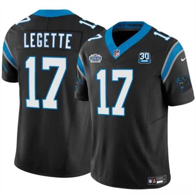 Men & Women & Youth Carolina Panthers #17 Xavier Legette Black 2024 With Dradt Patch And 30th Anniversary Patch F.U.S.E. Vapor Limited Stitched Jersey